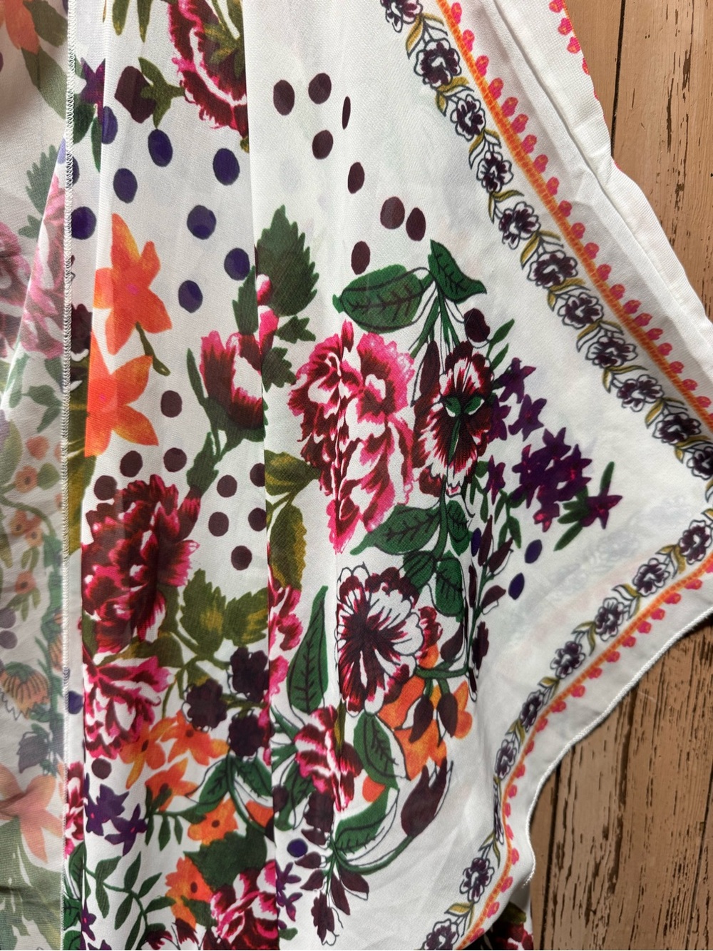 Floral Lightweight Kimono Cover-Up in White with Multicolor Blooms - Picture 3 of 5